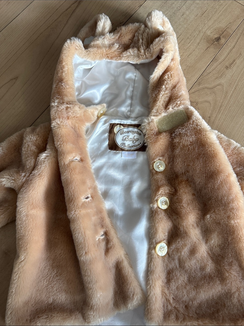 Baby Plush Bear Hooded Coat in Tan